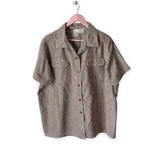 Roaman's Vintage Brown And White Seersucker Shirt Size 1X